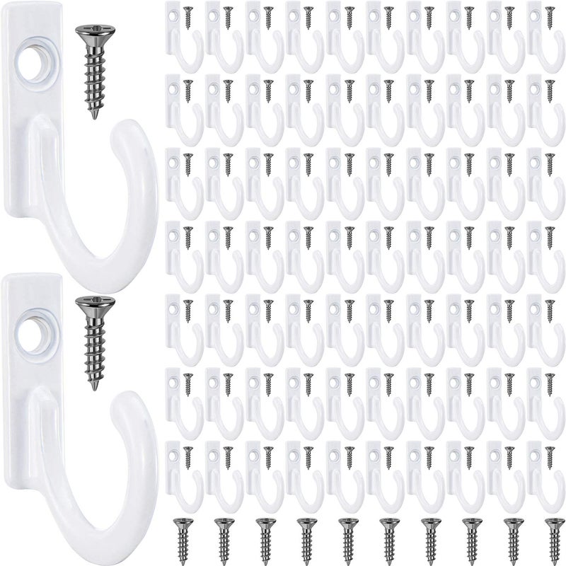 Zhehao 100 Pieces Key Hooks Jewelry Small Hook Key Hanging Small Wall Mounted Single Hook Robe Clasp Coat Hooks and 110 Pcs Screws for Hanging Hat, Scarf, Bag(White,100 Pieces) - Image 1