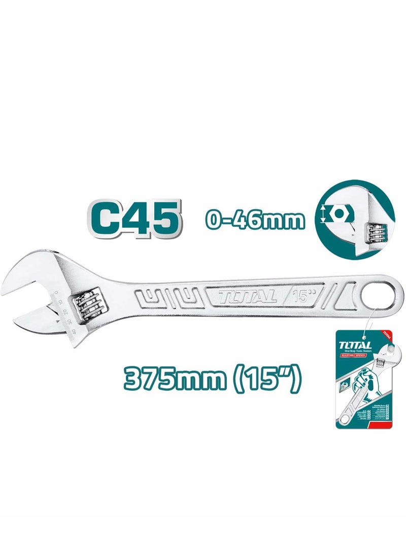 TOTAL Total Adjustable Wrench 375mm (15”) - Heavy-Duty Adjustable Clamp 0-46mm Carbon Steel Tool for Woodworking and Metalworking Projects  - Image 1