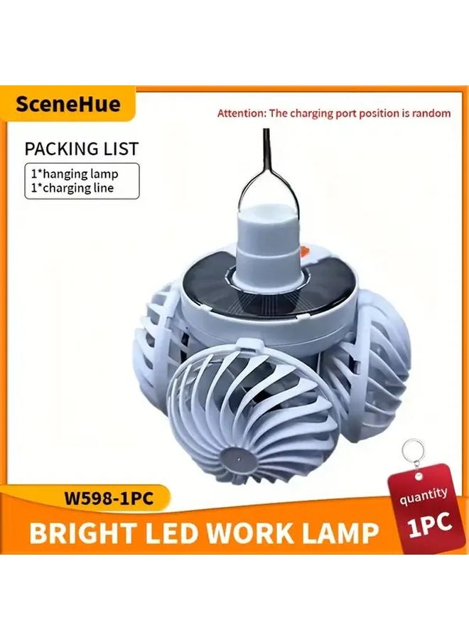 1pc Solar Fan Lantern LED Light 3 Modes Foldable ABS Battery Power Outdoor Camping - Image 1