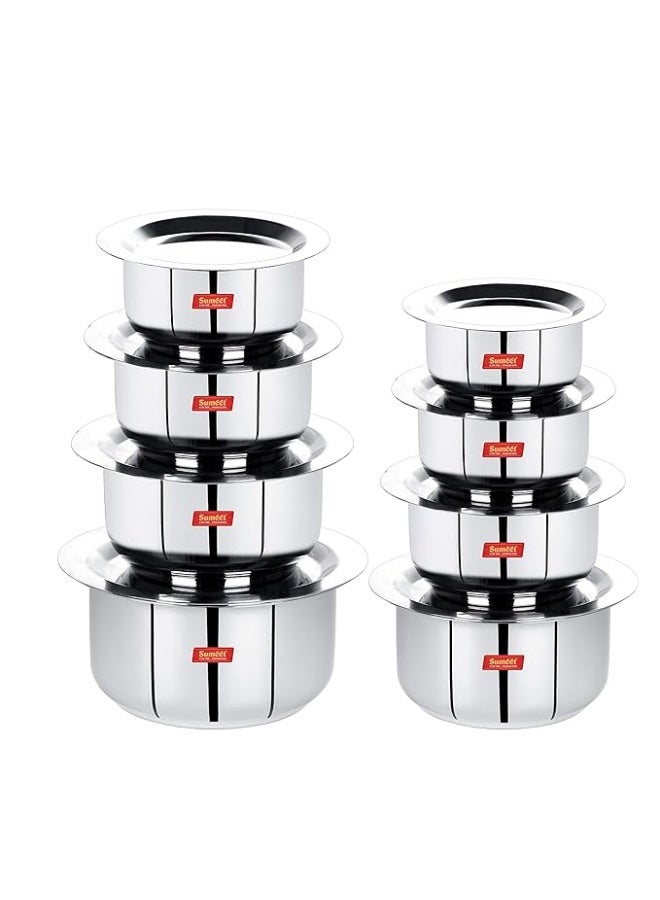 Sumeet Stainless Steel Tope/patila/cookware With Lids, 370ML, 550ML, 800ML, 1100ML,1400ML, 1800ML, 2300ML, 3000ML, 8 Piece (Steel) - Image 4