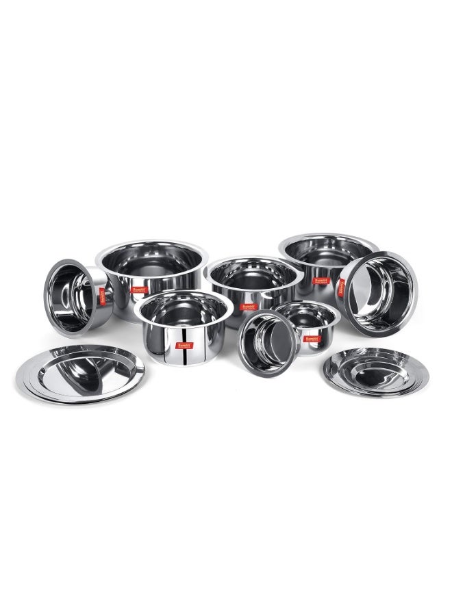 Sumeet Stainless Steel Tope/patila/cookware With Lids, 370ML, 550ML, 800ML, 1100ML,1400ML, 1800ML, 2300ML, 3000ML, 8 Piece (Steel) - Image 2