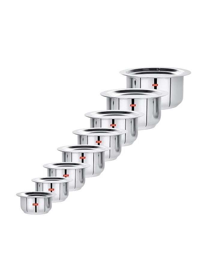 Sumeet Stainless Steel Tope/patila/cookware With Lids, 370ML, 550ML, 800ML, 1100ML,1400ML, 1800ML, 2300ML, 3000ML, 8 Piece (Steel) - Image 1
