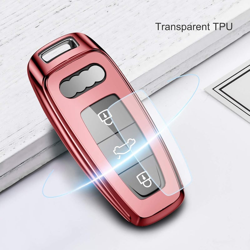 OATSBASF Car Key Case for Audi A6L A6 A7 A8 Q7 Q8 E-Tron 2019 2020 - Silicone TPU Protective Case (Rose Gold) - Image 4