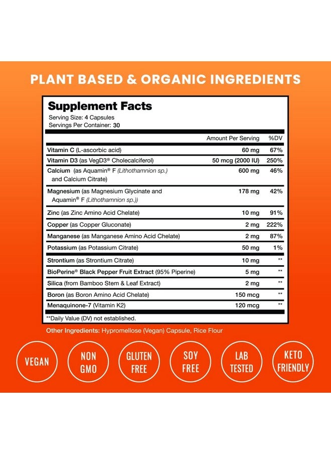 NutraChamps Bone Strength Supplements ; Plant Based Calcium Supplement 600Mg ; Vitamin D3 2000 Iu K2 Magnesium Potassium Zinc Boron & Strontium ; Whole Food Supplement For Bone Health ; 120 Vegan Capsules  - Image 3