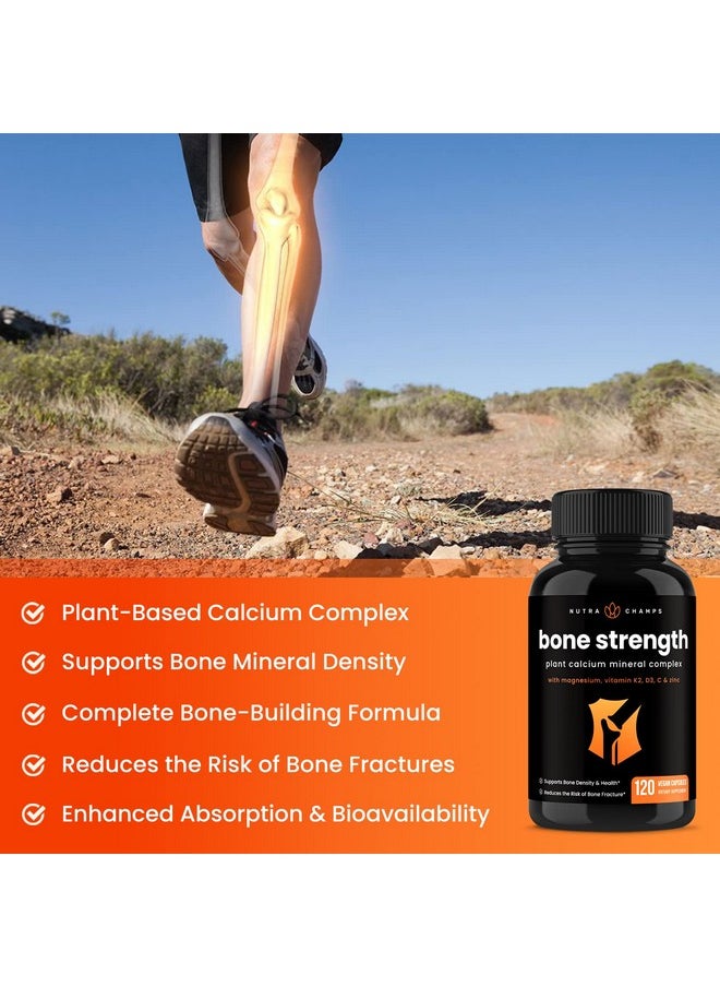 NutraChamps Bone Strength Supplements ; Plant Based Calcium Supplement 600Mg ; Vitamin D3 2000 Iu K2 Magnesium Potassium Zinc Boron & Strontium ; Whole Food Supplement For Bone Health ; 120 Vegan Capsules  - Image 5