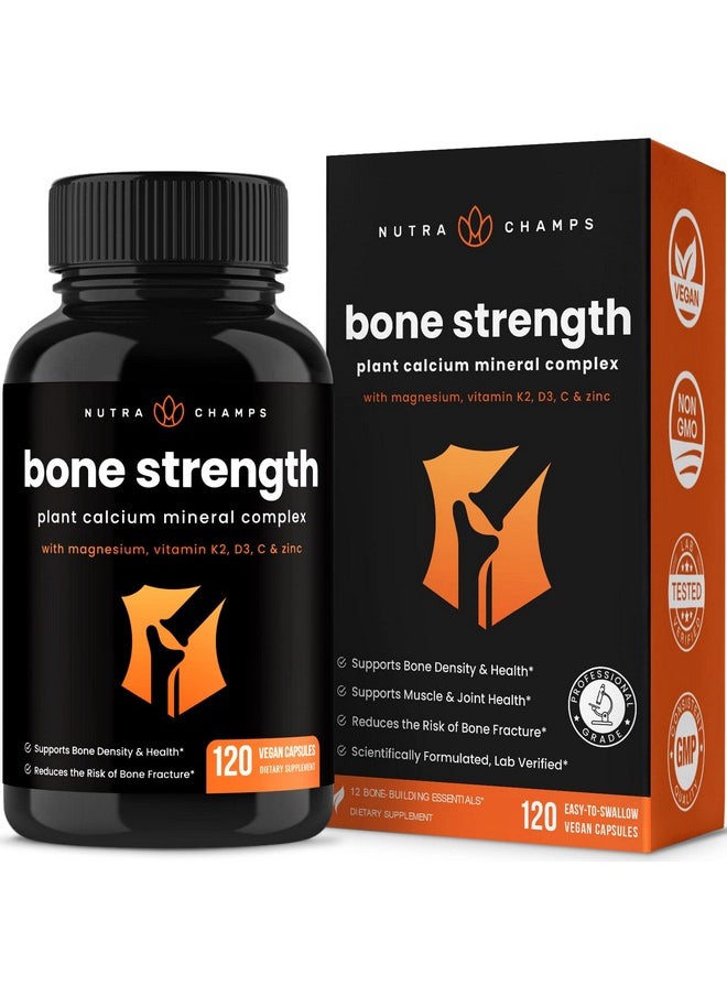 NutraChamps Bone Strength Supplements ; Plant Based Calcium Supplement 600Mg ; Vitamin D3 2000 Iu K2 Magnesium Potassium Zinc Boron & Strontium ; Whole Food Supplement For Bone Health ; 120 Vegan Capsules  - Image 2
