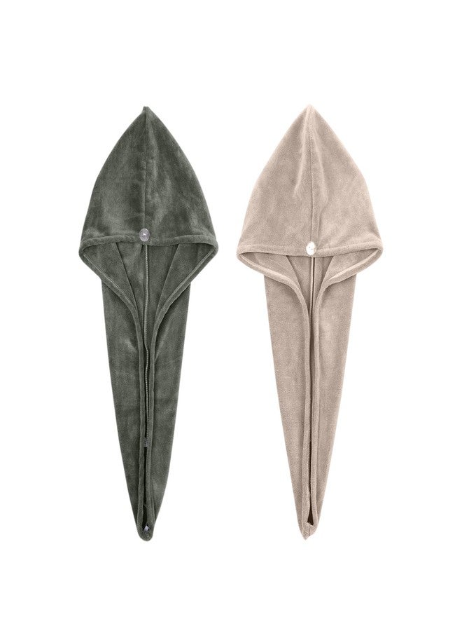 HOUSSE Microfibre Head Towels | 450 GSM High Absorbent Hair Wrap with Adjustable Buttons for Girls | Super Soft & Quick Dry Wrap Towel for Hairs | Set of 2 | 25x65 cm (Dusty Olive & Rustic Chestnut) - Image 1