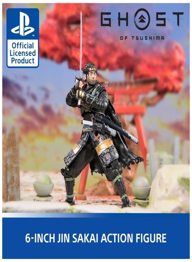 PlayStation بلاي ستيشن، تمثال عمل ساموراي جين ساكاي 6 بوصة من لعبة شبح تسوشيما و 2 ملحقات، مجموعة الأشكال، لعشاق وجامعي PS5 من عمر 17 سنة فما فوق - Image 2