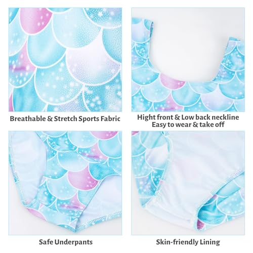 JiAmy Leotards for Girls Gymnastics, Long Sleeve Sparkly Dance Biketards with Shorts Ballet Tumbling Outfit Blue 9-10 Years - Image 2