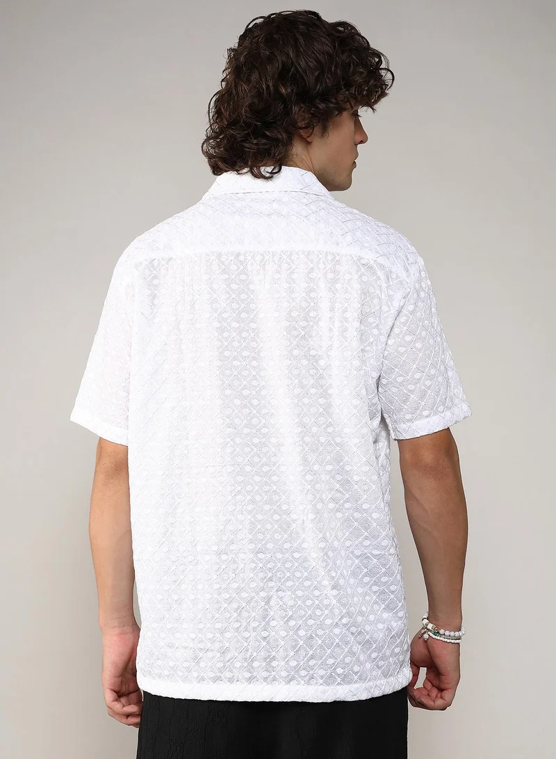 CAHOOT  Men's Chalk White Embroidered Circular Shirt for Men | Best Price UAE