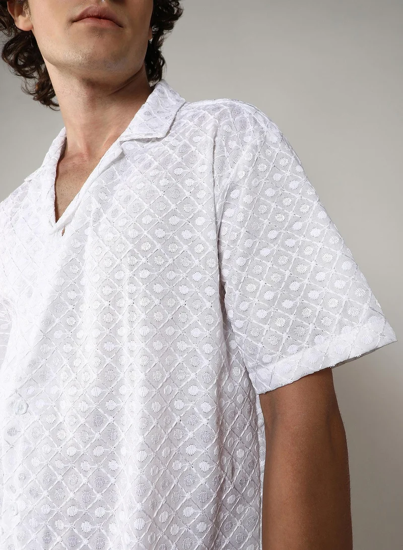 CAHOOT  Men's Chalk White Embroidered Circular Shirt for Men | Best Price UAE