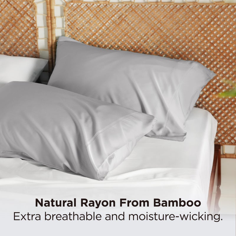 Bedsure Pillow Cases Queen, Cooling Pillow Cases, Rayon Derived from Bamboo Light Grey Pillowcases Queen Size Set of 2, Soft & Breathable Bedding Pillow Covers with Envelope Closure, 20x30 Inches - Image 3