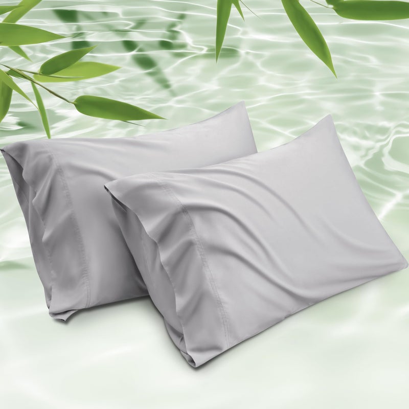 Bedsure Pillow Cases Queen, Cooling Pillow Cases, Rayon Derived from Bamboo Light Grey Pillowcases Queen Size Set of 2, Soft & Breathable Bedding Pillow Covers with Envelope Closure, 20x30 Inches - Image 1
