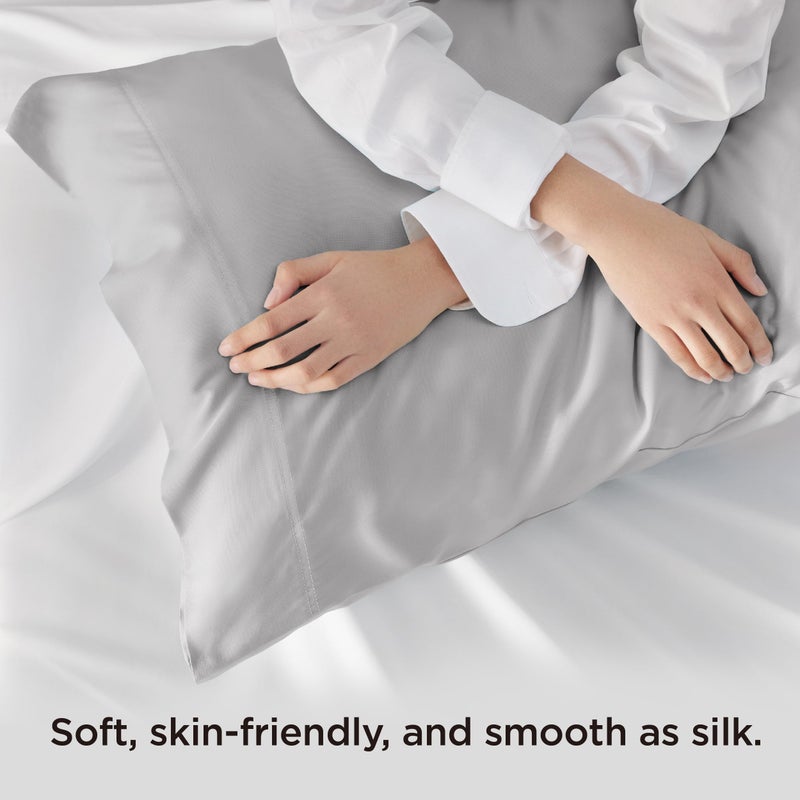 Bedsure Pillow Cases Queen, Cooling Pillow Cases, Rayon Derived from Bamboo Light Grey Pillowcases Queen Size Set of 2, Soft & Breathable Bedding Pillow Covers with Envelope Closure, 20x30 Inches - Image 4