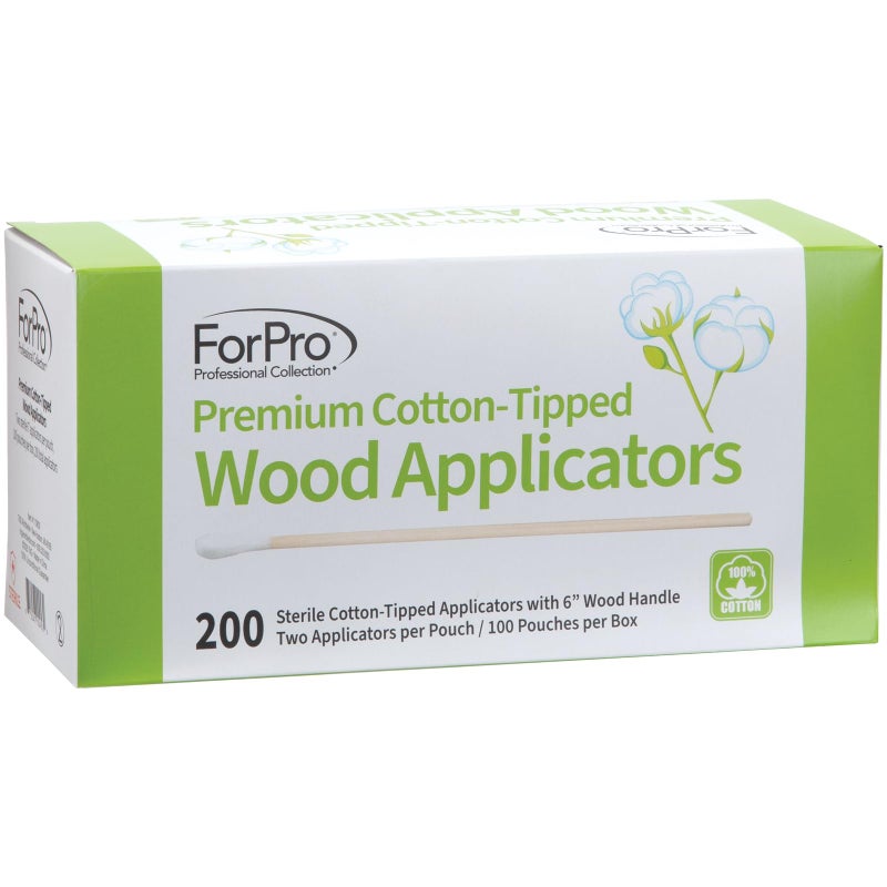 ForPro Professional Collection ForPro Premium Cotton-Tipped Wood Applicators, 200-Count Sterile Cotton Swabs with 6" Wood Handle for Medical, Personal Care, Travel, Individually Wrapped in Pairs - Image 4