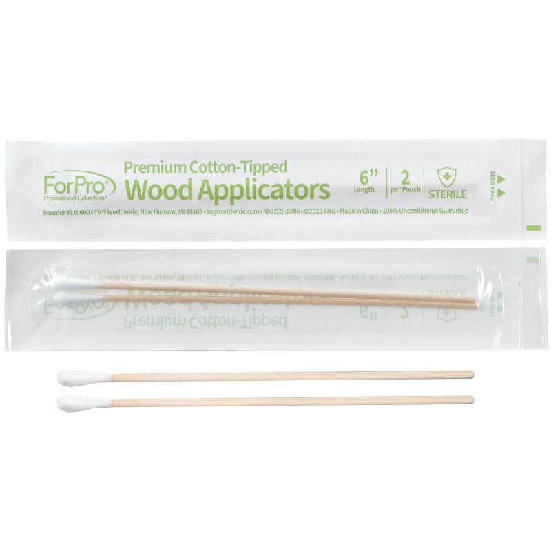 ForPro Professional Collection ForPro Premium Cotton-Tipped Wood Applicators, 200-Count Sterile Cotton Swabs with 6" Wood Handle for Medical, Personal Care, Travel, Individually Wrapped in Pairs - Image 3