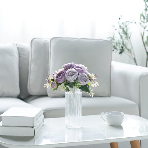 Mkono Peonies Artificial Flowers Small Silk Flowers for Home Decor Indoor Fake Bouquet Faux Floral Arrangements Dining Table Centerpieces for Kitchen Party Decor Purple - Image 3
