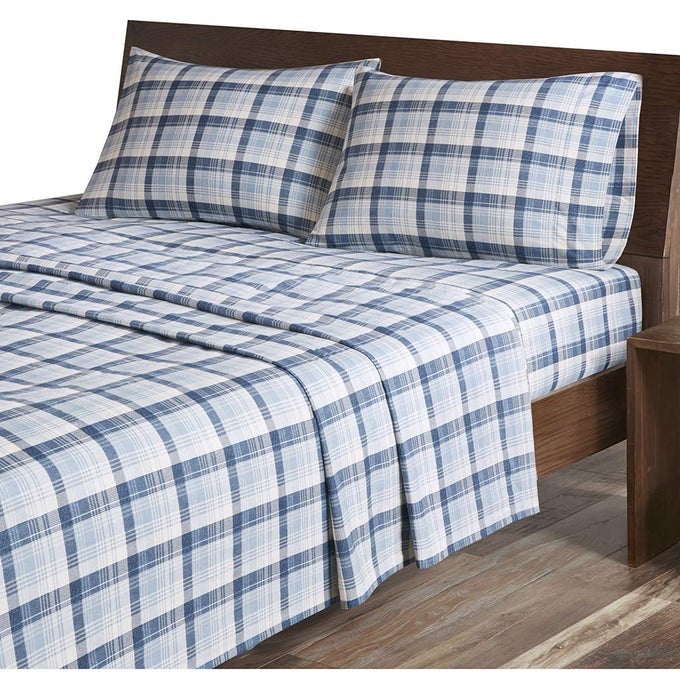 COTTON SHEET SET COTTAGE CHARMS PRINT 100 COTTON FLANNEL SHEETS WARM FUZZY BEDDING SET CAL KING SIZE SHEETS FITTED POCKET FITS UP TO 14 MATTRESS CAL KING BLUE PLAID 4 PIECE