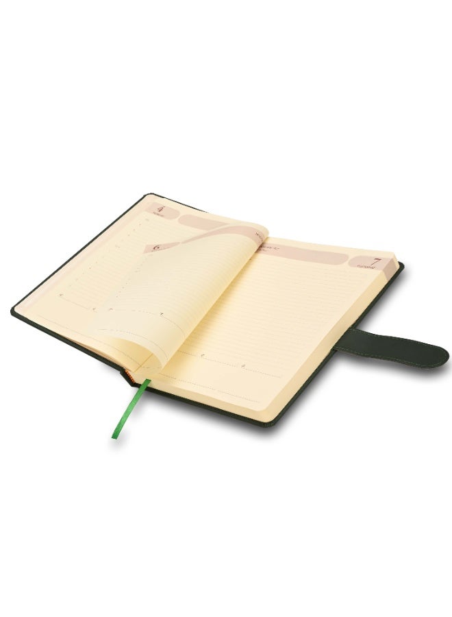 FIS 2027 Agenda Diary, 170x240mm, 1 Side Padded & Sewn Italian PU Cover, Round Corner with Strap Closure, 1 Day a Page Format, English, 70gsm Italian Ivory Paper, Green Cover-FSDI75E27GR - Image 5