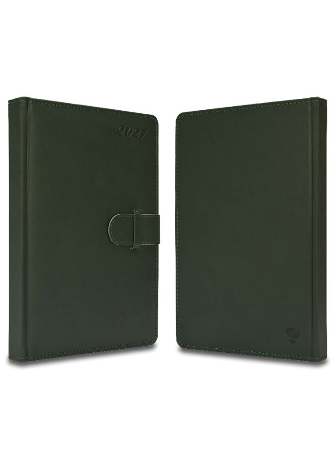 FIS 2027 Agenda Diary, 170x240mm, 1 Side Padded & Sewn Italian PU Cover, Round Corner with Strap Closure, 1 Day a Page Format, English, 70gsm Italian Ivory Paper, Green Cover-FSDI75E27GR - Image 4
