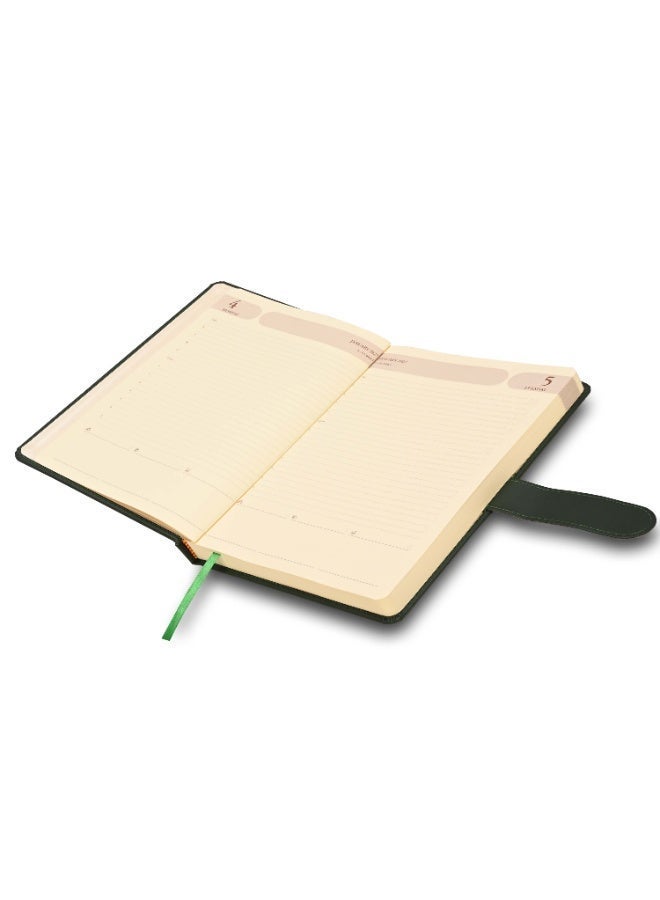 FIS 2027 Agenda Diary, 170x240mm, 1 Side Padded & Sewn Italian PU Cover, Round Corner with Strap Closure, 1 Day a Page Format, English, 70gsm Italian Ivory Paper, Green Cover-FSDI75E27GR - Image 2