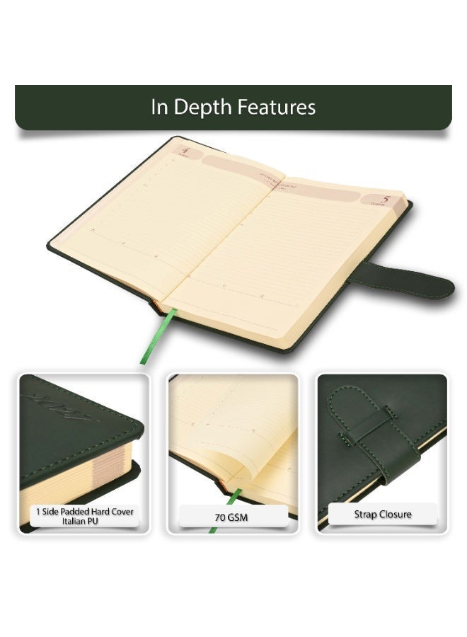 FIS 2027 Agenda Diary, 170x240mm, 1 Side Padded & Sewn Italian PU Cover, Round Corner with Strap Closure, 1 Day a Page Format, English, 70gsm Italian Ivory Paper, Green Cover-FSDI75E27GR - Image 3
