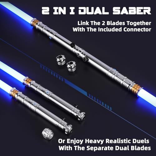 Saberforms 2 Pack Lightsabers 2 in 1 Dueling Light Saber with 12 RGB Colors 16 Sound Fonts and Motion Control Force FX Lightsaber with Retro Weathered Handle and Replaceable Blade for Adults Kids - Image 5