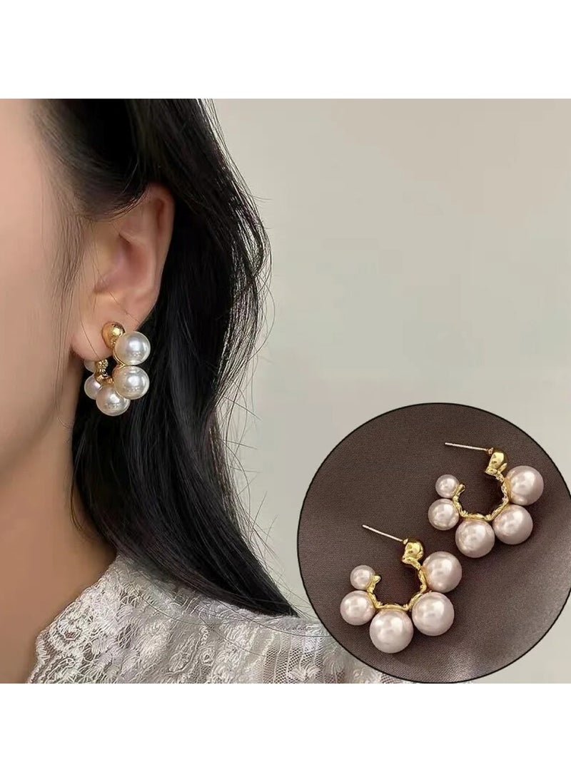 Huitich Stylish Pearl Embellished Earrings Set 3 Elegant Designs  - Image 5