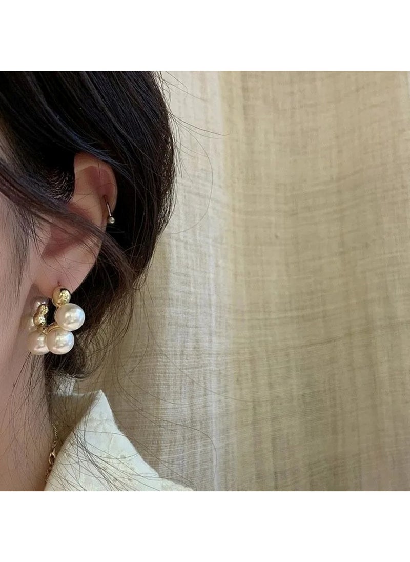 Huitich Stylish Pearl Embellished Earrings Set 3 Elegant Designs  - Image 4
