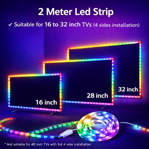 Gesto 2 Meter RGB LED TV Backlight with App & Remote Control | Music Sync, Bluetooth, 16 Million Colors | 5V USB Powered Bias Lighting for 16–32 Inch TVs | Ambient Strip Light for PC, Bedroom, Gaming - Image 3