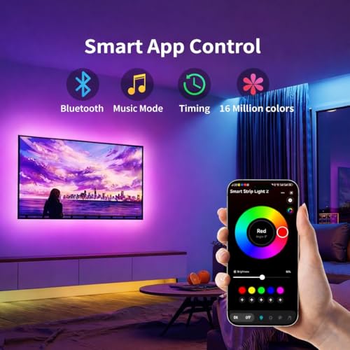 Gesto 2 Meter RGB LED TV Backlight with App & Remote Control | Music Sync, Bluetooth, 16 Million Colors | 5V USB Powered Bias Lighting for 16–32 Inch TVs | Ambient Strip Light for PC, Bedroom, Gaming - Image 4