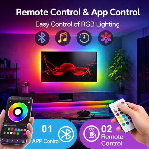 Gesto 2 Meter RGB LED TV Backlight with App & Remote Control | Music Sync, Bluetooth, 16 Million Colors | 5V USB Powered Bias Lighting for 16–32 Inch TVs | Ambient Strip Light for PC, Bedroom, Gaming - Image 2