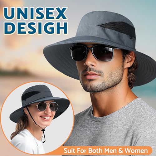 PFFY Sun Bucket Hats for Men Women 3” Wide Brim UPF 50+ Fishing & Beach Hat Khaki - Image 2