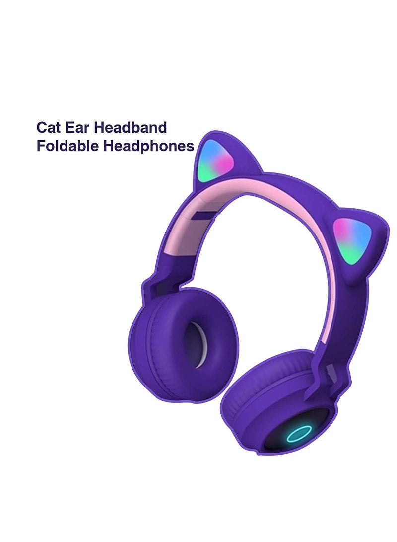 Wireless Bluetooth Kids Headphones, Cat Ears Bluetooth Over Ear Headphones Volume Limiting,LED Lights, FM Radio, TF Card, Aux, Mic for iPhone/iPad/Kindle/Laptop/PC/TV (PURPLE) - Image 1