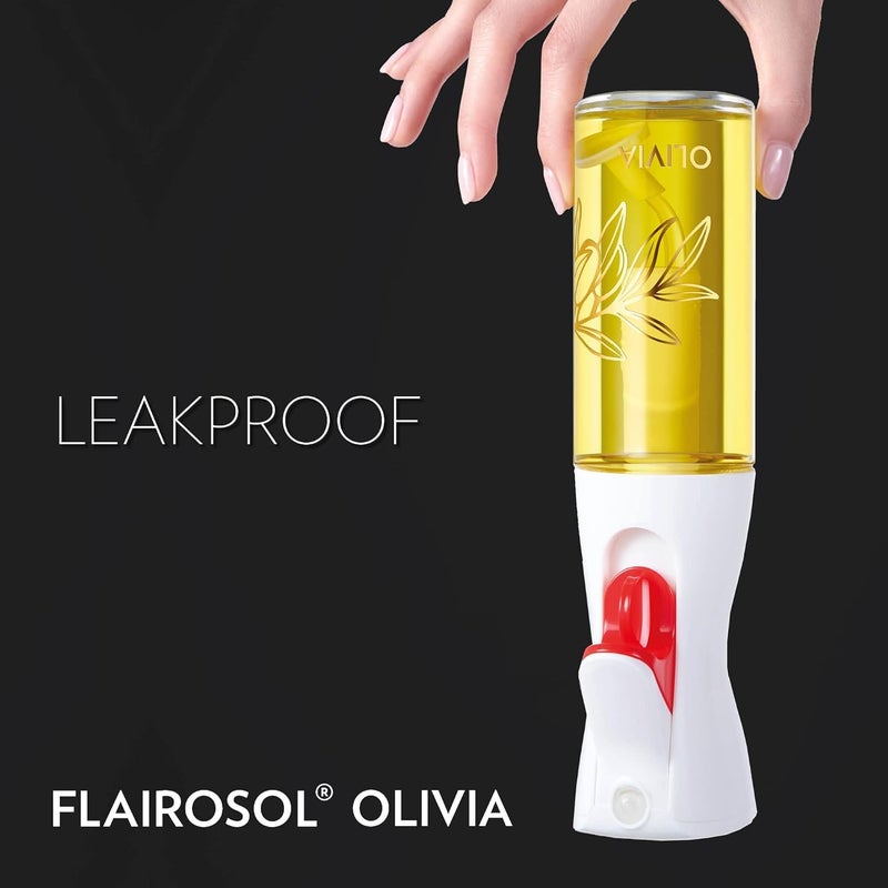 Flairosol فلايروسول أوليفيا. رذاذ الزيت المتقدم الأصلي للطهي، السلطات، الشواء والمزيد، رذاذ مستمر مع تحكم في الكمية، موثوق به من قبل الطهاة. تقنية مسجلة براءة اختراع. (زجاجة زجاجية) (أوراق ذهبية) - Image 5