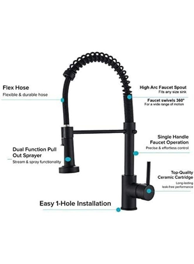 XiuWoo Kitchen Faucet Pull Out Sprayer countertop Mount Matte Black Mixer Faucet 360 Degree Swivel Kitchen Sink hot and Cold Water Faucet - Image 3