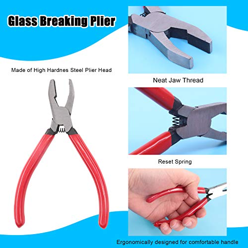 Glarks 4Pcs Heavy Duty Glass Running Pliers Tools Set, Breaker Grozer Plier with Glass Cutter and Pencil Style Oil Feed Carbide Tip Glass Cutter for Mosaic/Tiles/Mirror/Stained Glass Cutting - Image 4