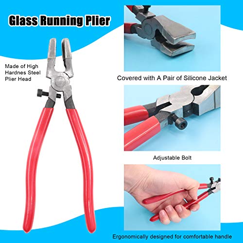 Glarks 4Pcs Heavy Duty Glass Running Pliers Tools Set, Breaker Grozer Plier with Glass Cutter and Pencil Style Oil Feed Carbide Tip Glass Cutter for Mosaic/Tiles/Mirror/Stained Glass Cutting - Image 3