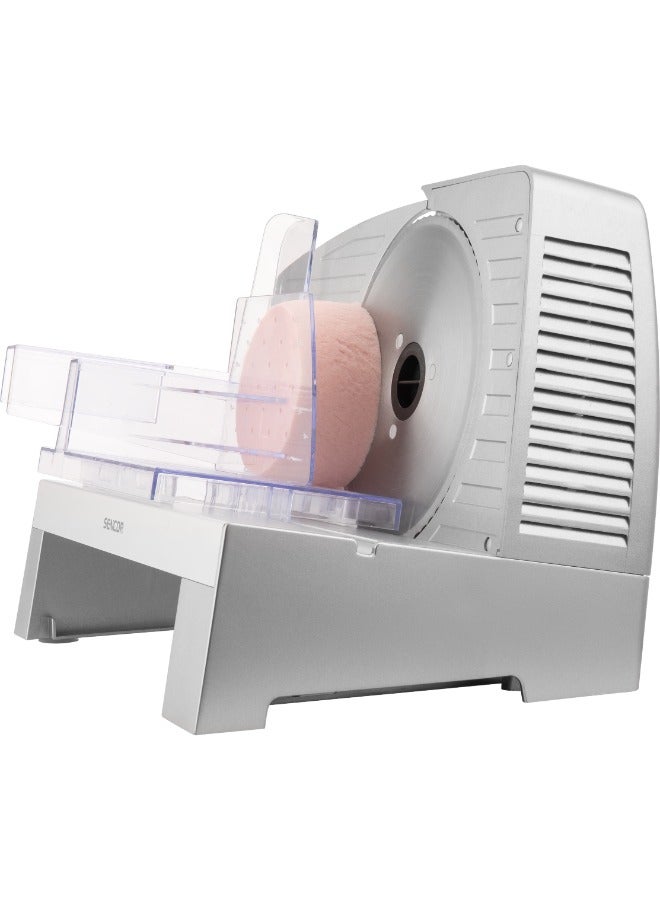 سنكور Sencor Removable Stainless Steel Cutting Disc and Food Carriage with Stoppers Electric Food Slicer 100 W ‎SFS 3050SL Silver - Image 4