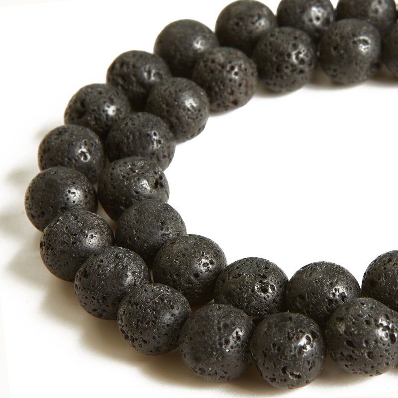 100pcs 6mm Black Lava Beads Natural Gemstone Beads Round Loose Beads for Crafting and Jewelry Making