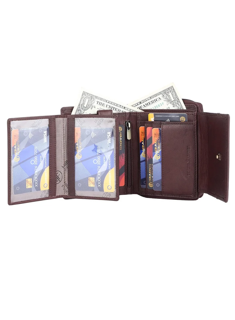 Hammonds Flycatcher  wallet for women - Leather Ladies Wallet - Antique Brown - 14 Card Slots - RFID Protection - 3 ID Card Slots - Women's Wallet - Button Closure -Daily Use, Women Money Purse | 8LWV  | Best Price UAE