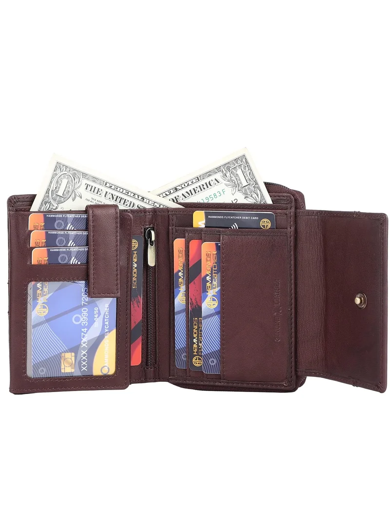 Hammonds Flycatcher  wallet for women - Leather Ladies Wallet - Antique Brown - 14 Card Slots - RFID Protection - 3 ID Card Slots - Women's Wallet - Button Closure -Daily Use, Women Money Purse | 8LWV  | Best Price UAE