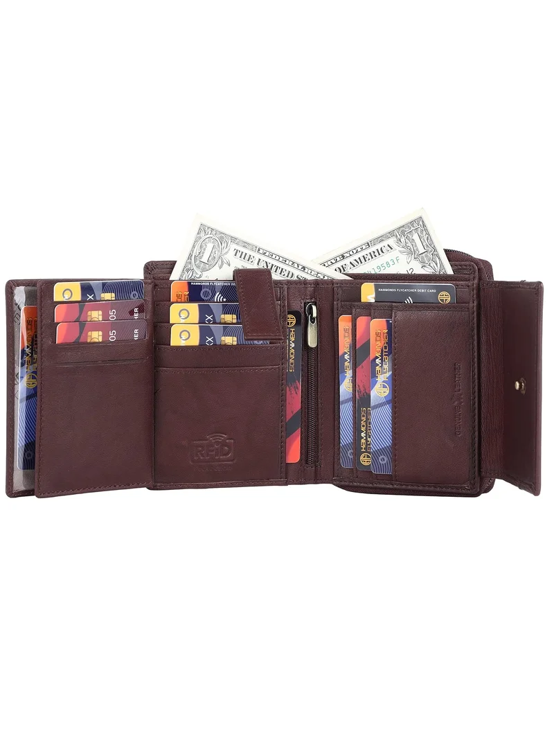 Hammonds Flycatcher  wallet for women - Leather Ladies Wallet - Antique Brown - 14 Card Slots - RFID Protection - 3 ID Card Slots - Women's Wallet - Button Closure -Daily Use, Women Money Purse | 8LWV  | Best Price UAE