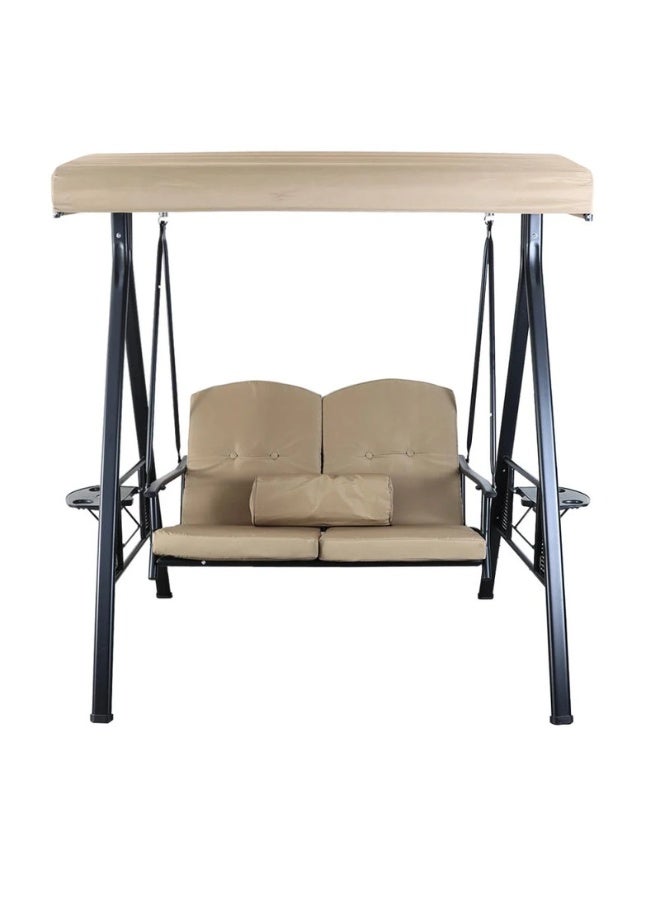 فاملي شيب كرسي أرجوحة مقعدين مع مظلة للمساحات الخارجية – تصميم عصري لون بيج - Image 2