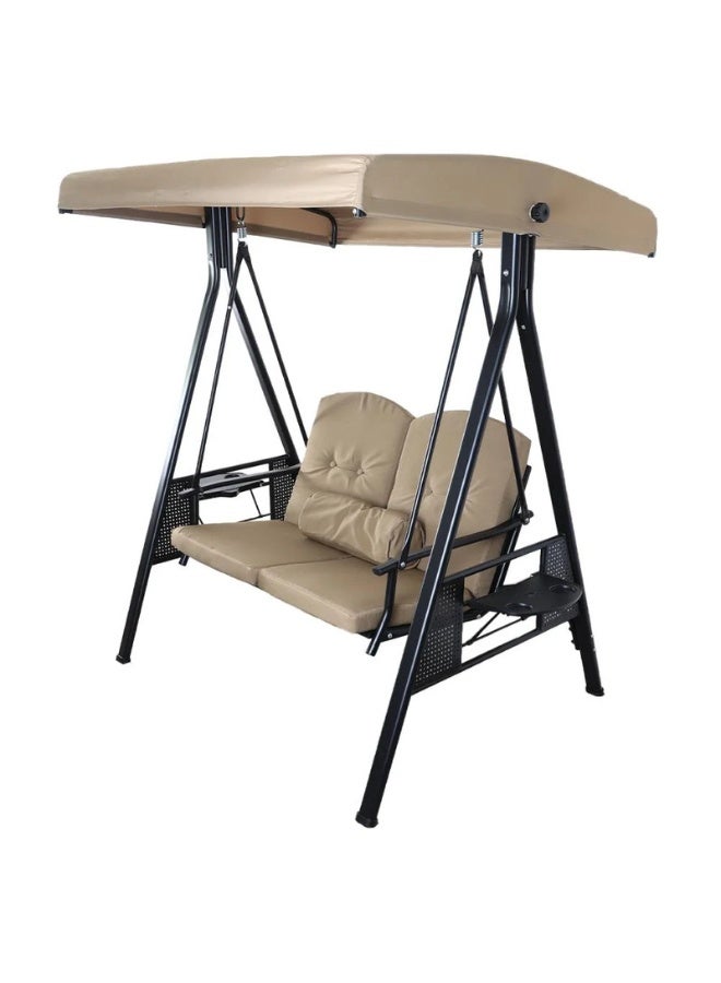 فاملي شيب كرسي أرجوحة مقعدين مع مظلة للمساحات الخارجية – تصميم عصري لون بيج - Image 3
