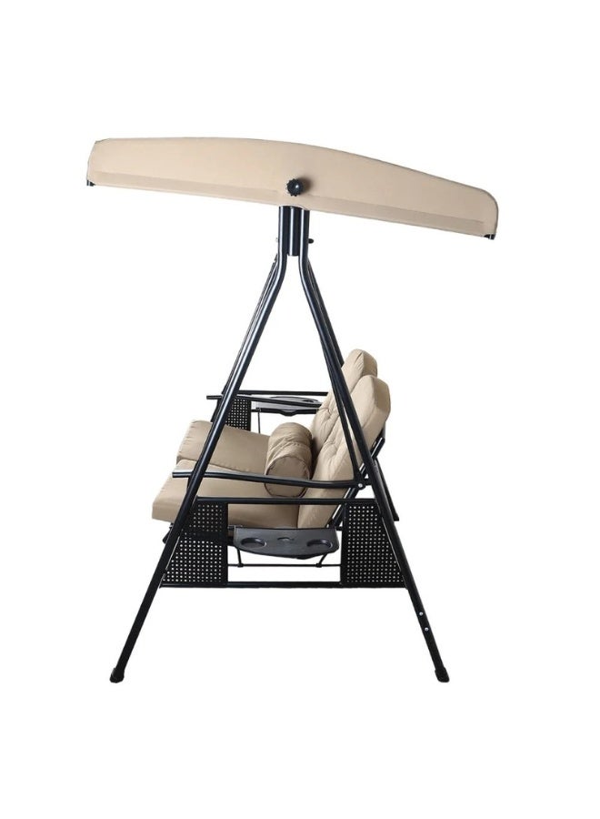 فاملي شيب كرسي أرجوحة مقعدين مع مظلة للمساحات الخارجية – تصميم عصري لون بيج - Image 4