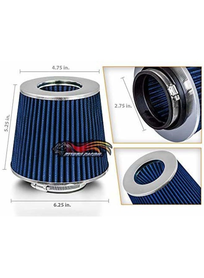 Rtunes Racing BLUE 2.75" 70 mm Inlet Cold Air Intake Cone Replacement Performance Washable Clamp-On Dry Air Filter - Image 2