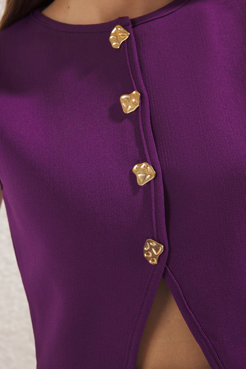trendyol Purple Slim Crew Neck Crop Vest - Image 4