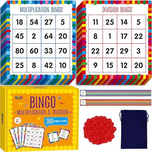 SpriteGru Multiplication Division Bingo Game 360 Math Problems 2 Educational Math Board Game for Kindergarten and Preschool Kids Perfect for Classroom at Home - Image 1