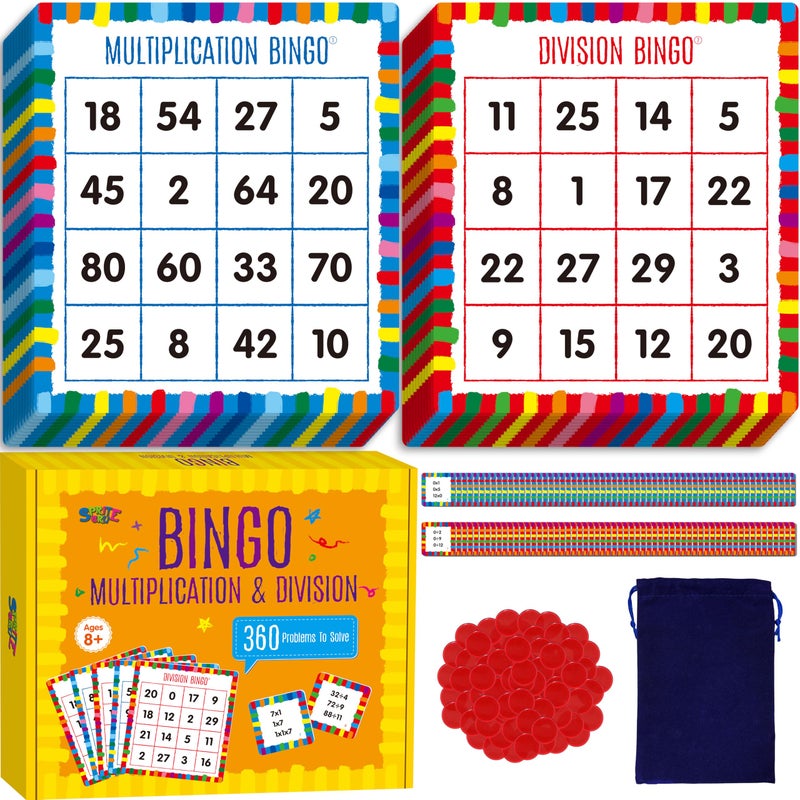 SpriteGru Multiplication Division Bingo Game 360 Math Problems 2 Educational Math Board Game for Kindergarten and Preschool Kids Perfect for Classroom at Home - Image 3